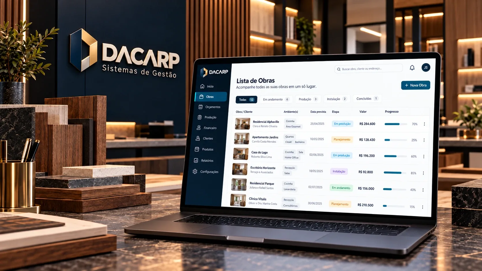 Tela do Dacarp Online: Lista de obras