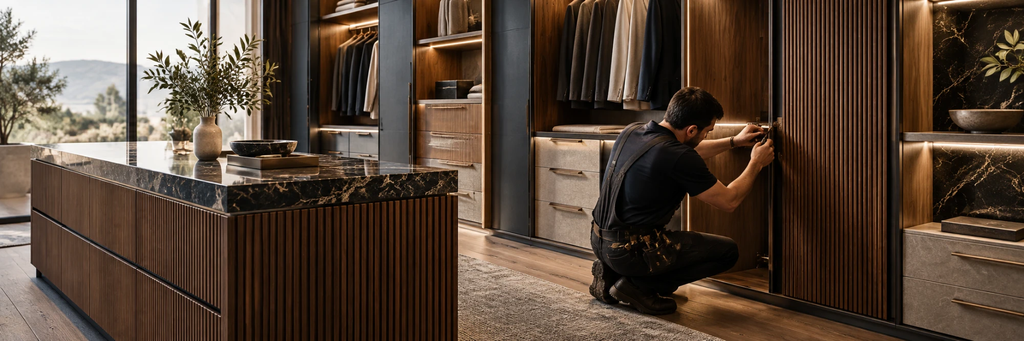Instalador montando um closet sob medida